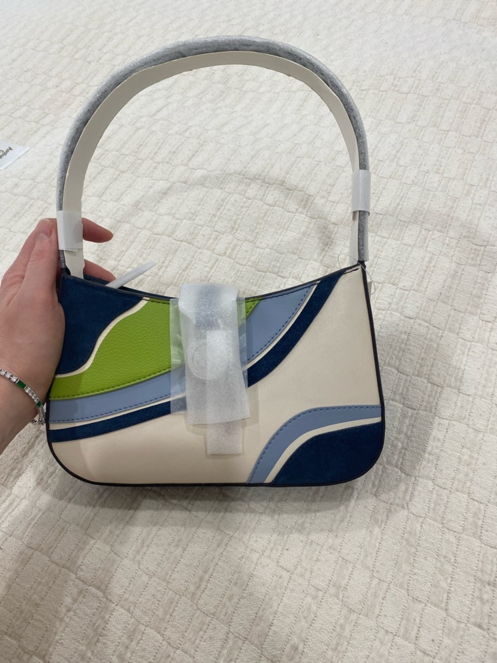 NWT Michael Kors Cream, Navy, Light Blue & Lime Lyra Pochette mini Shoulder Bag - Picture 5 of 7